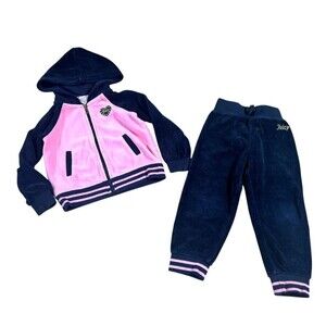 Juicy Couture Girls 2-Piece Velour Tracksuit Set Hoodie Jogger Size 2T Pink Cute